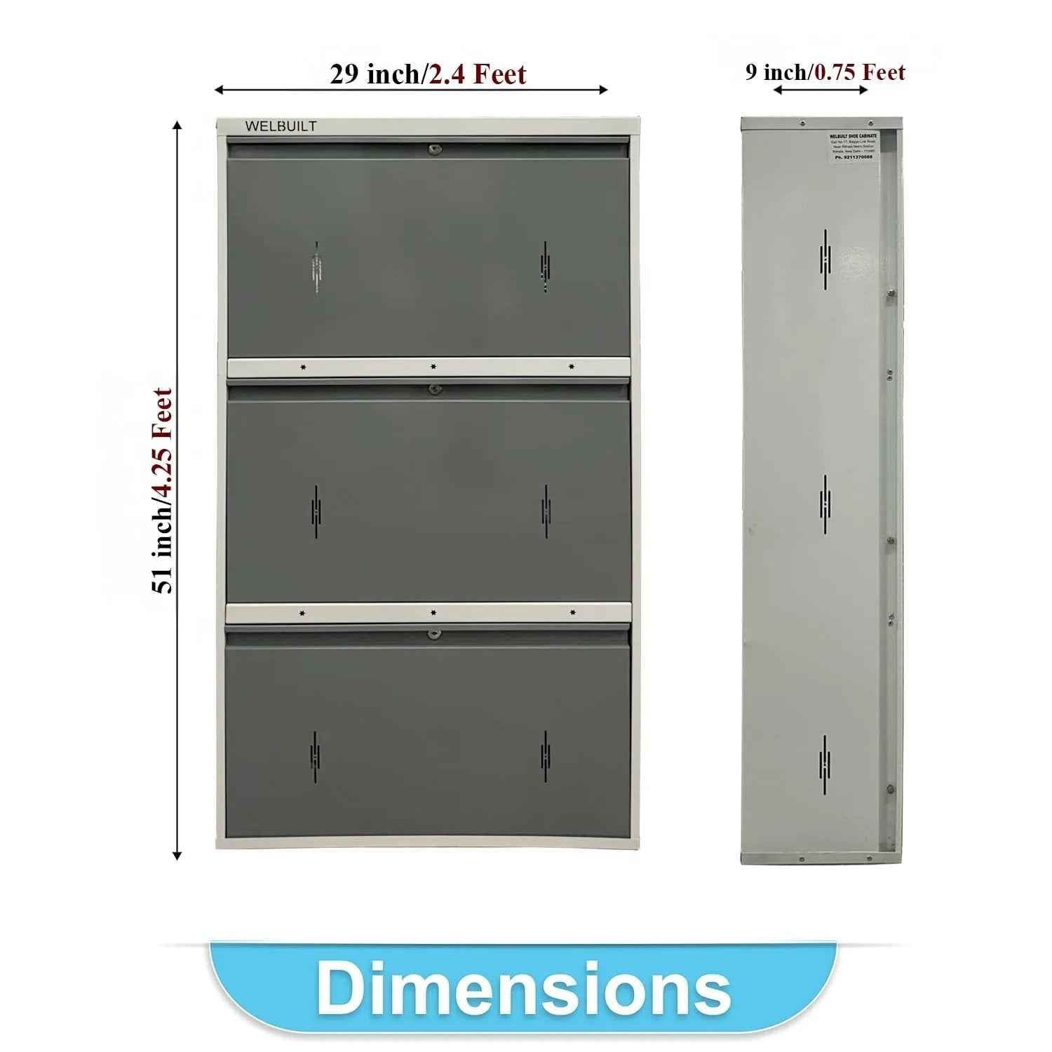29" Wall Mounted Shoe Rack - Double Decker Metal Organizer for 24 Pairs Footwear with Lock - White Grey