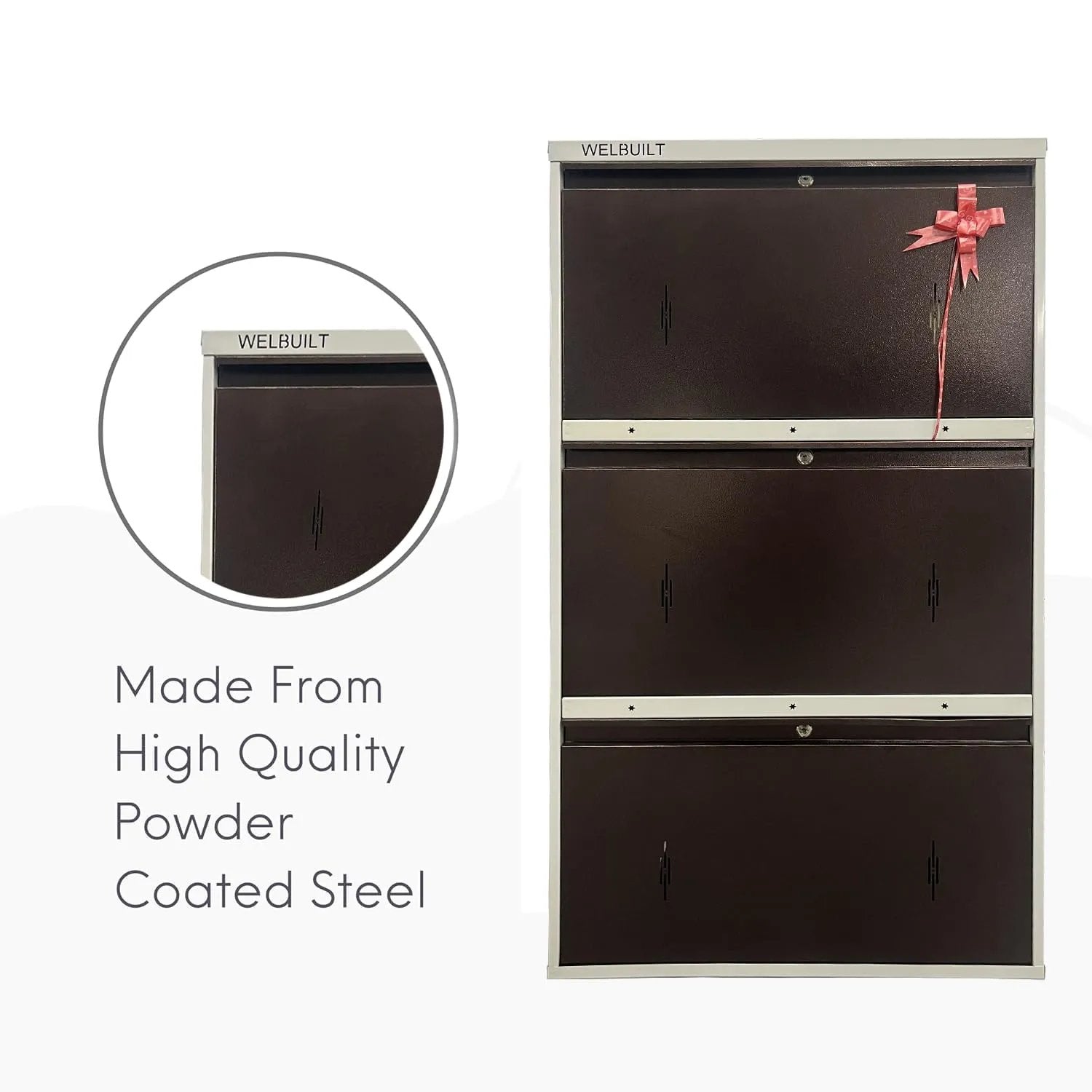 Metal Shoe Rack 21 Pairs Capacity | H-52'' W-29'' D-9'' |Wall Mounted Powder Coated 3 Door 6 Shelves Double Decker (White/Brown)