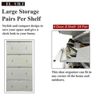 29" Wall Mounted Shoe Rack - Double Decker Metal Organizer for 24 Pairs with 4 Doors and Lock - White