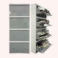 29" Wall Mounted Shoe Rack - Double Decker Metal Organizer for 24 Pairs with Lock - White and Grey