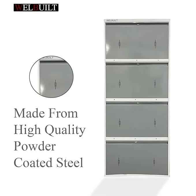 29" Wall Mounted Shoe Rack - Double Decker Metal Organizer for 24 Pairs with Lock - White and Grey