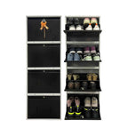 20" Wall Mounted Double Decker Metal Shoe Rack | 4 Door, 8 Shelf | 16 Pairs Footwear | Powder Coating | Front and Side Ventilation | Shoe Chappal Stand Organizer with Lock - White and Brown