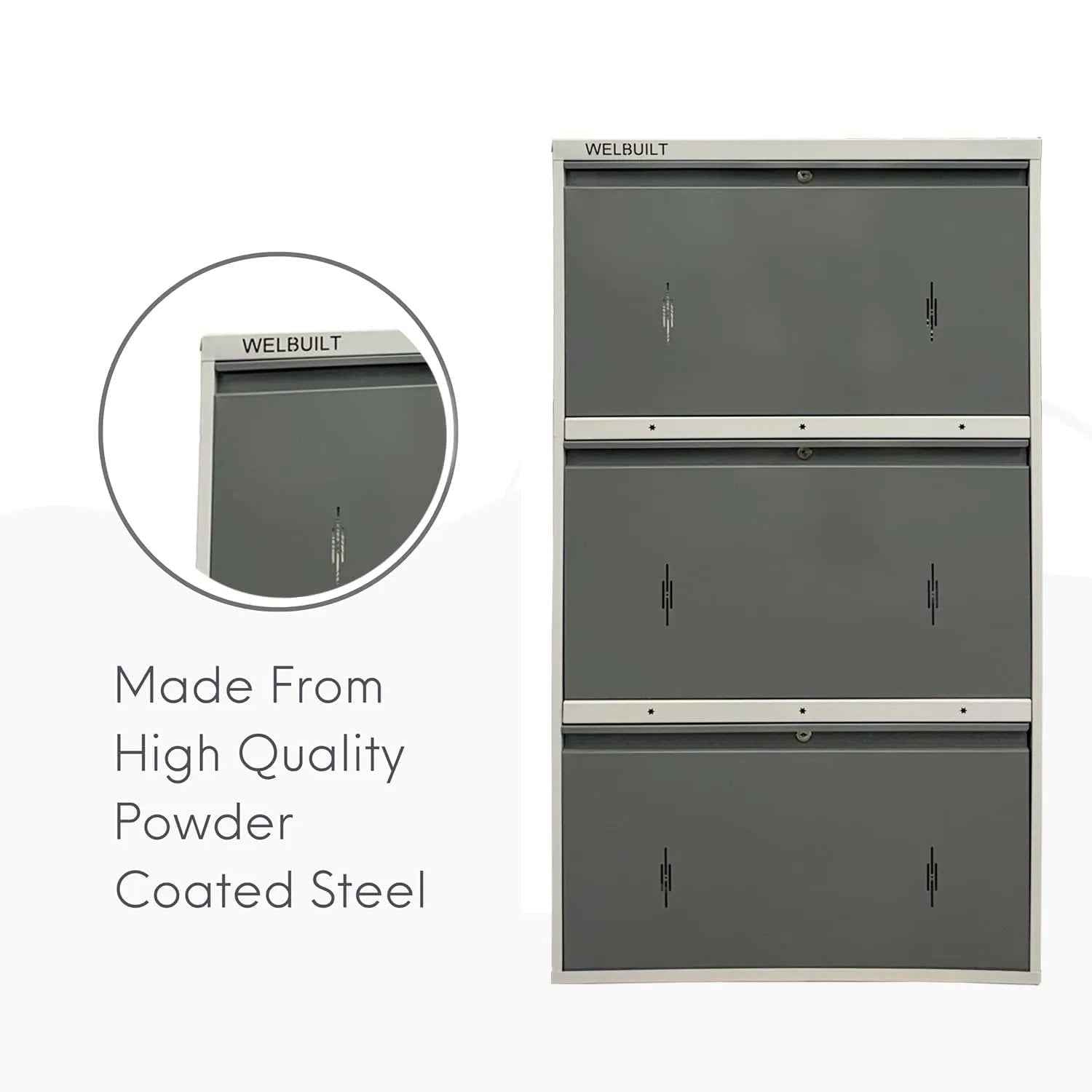 29" Wall Mounted Shoe Rack - Double Decker Metal Organizer for 24 Pairs Footwear with Lock - White Grey