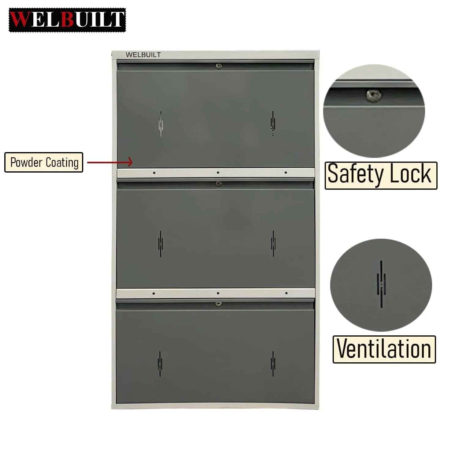 29" Wall Mounted Shoe Rack - Double Decker Metal Organizer for 24 Pairs Footwear with Lock - White Grey