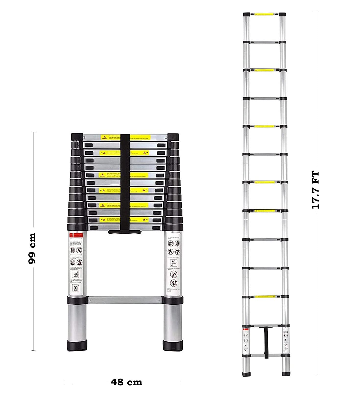 WelBuilt 5.4m (18 ft) Portable Telescopic Aluminium Ladder 15-Steps Foldable Multipurpose Step Ladder for Home & Outdoor use-Building Supplies-Welbuilt Products-Aman Overseas