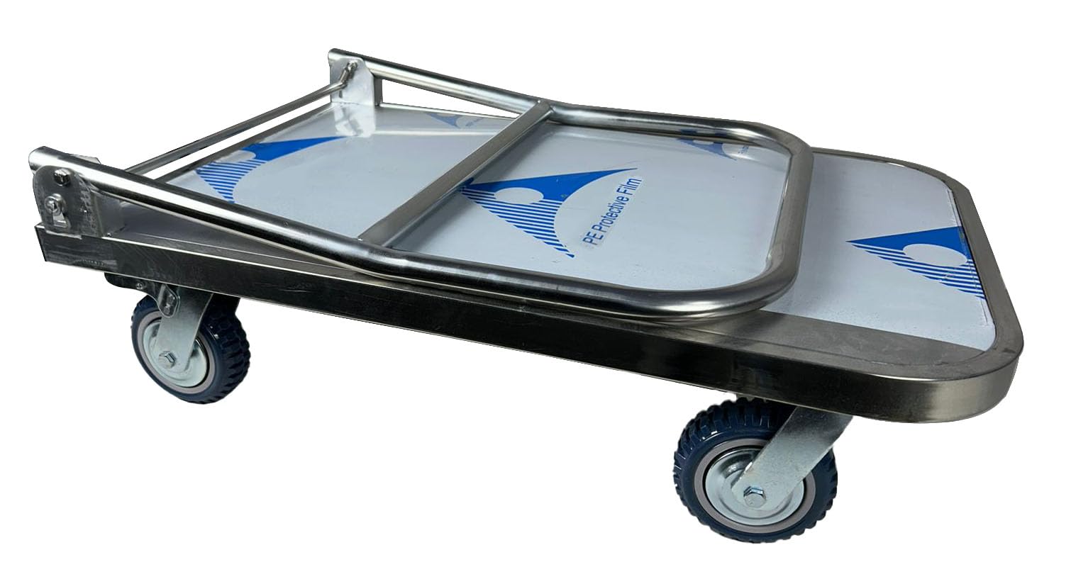 Welbuilt 500 Kg Capacity Two Brake Wheel Foldable Portable Stainless Steel Platform Trolley Push Cart with All 360 Degree Swivel Wheels-Trollays-Welbuilt Products-Aman Overseas
