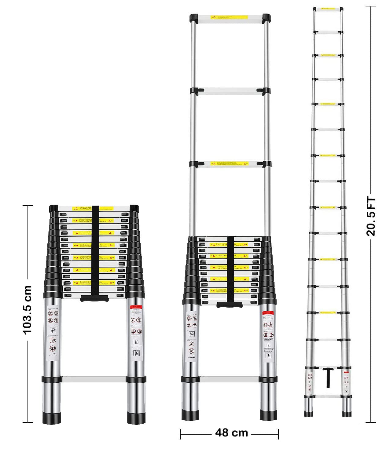 Welbuilt 6.2 Meter (20.5 ft) Telescopic Aluminium Ladder-Stores at 3.8 ft Zero Flex Technology - Stabilizer,Anti Skid feet | 2-Year Warranty EN131 Certified 16-Steps |-Building Supplies-Welbuilt Products-Aman Overseas