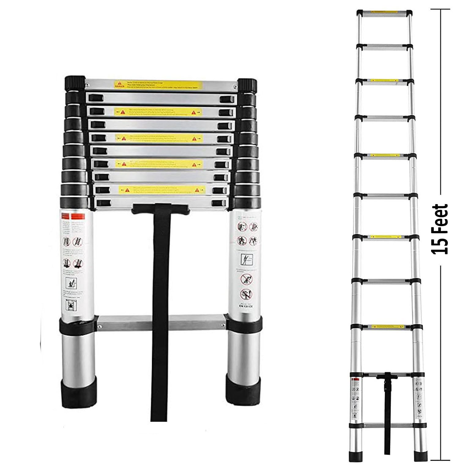 Welbuilt® Portable & Compact Steel Telescopic Ladder | 2-Year Warranty | EN131 Certified Foldable Multipurpose Step Ladder for Home & Outdoor use (14.5 Feet)-Building Supplies-Welbuilt Products-Aman Overseas