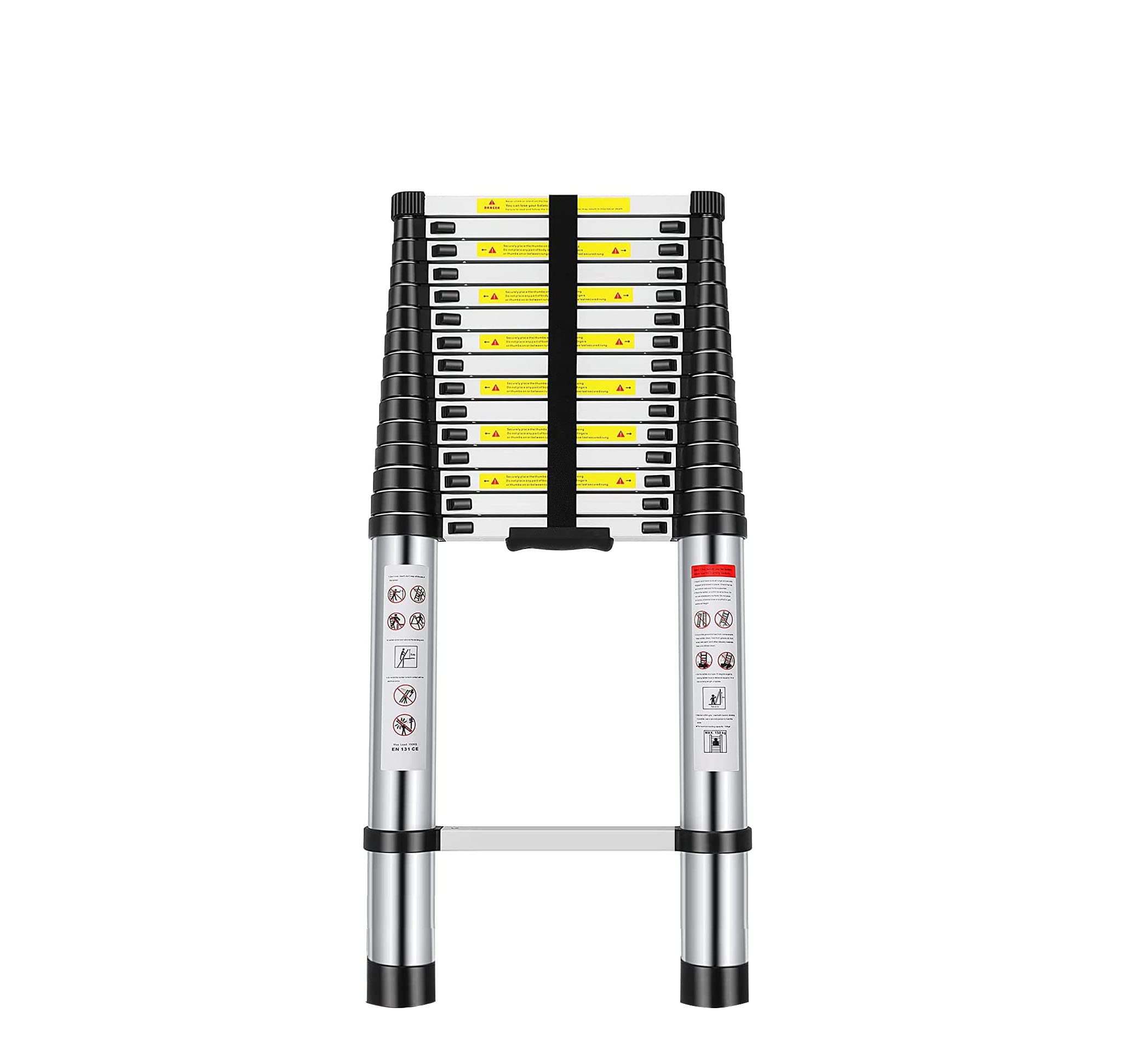 Welbuilt 6.2 Meter (20.5 ft) Telescopic Aluminium Ladder-Stores at 3.8 ft Zero Flex Technology - Stabilizer,Anti Skid feet | 2-Year Warranty EN131 Certified 16-Steps |-Building Supplies-Welbuilt Products-Aman Overseas