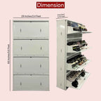 29" Wall Mounted Shoe Rack - Double Decker Metal Organizer for 24 Pairs with 4 Doors and Lock - White