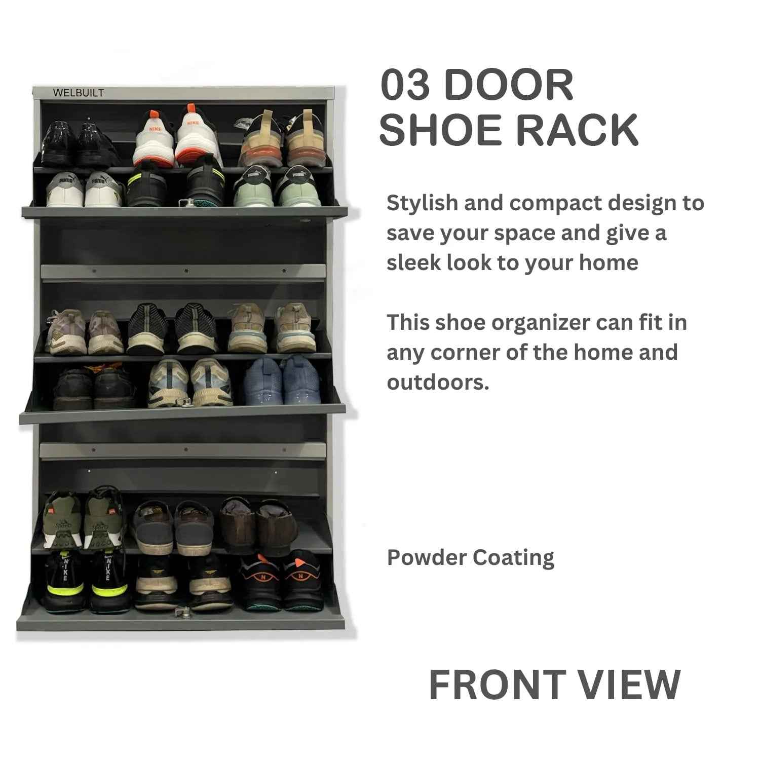 29" Wall Mounted Shoe Rack - Double Decker Metal Organizer for 24 Pairs Footwear with Lock - White Grey