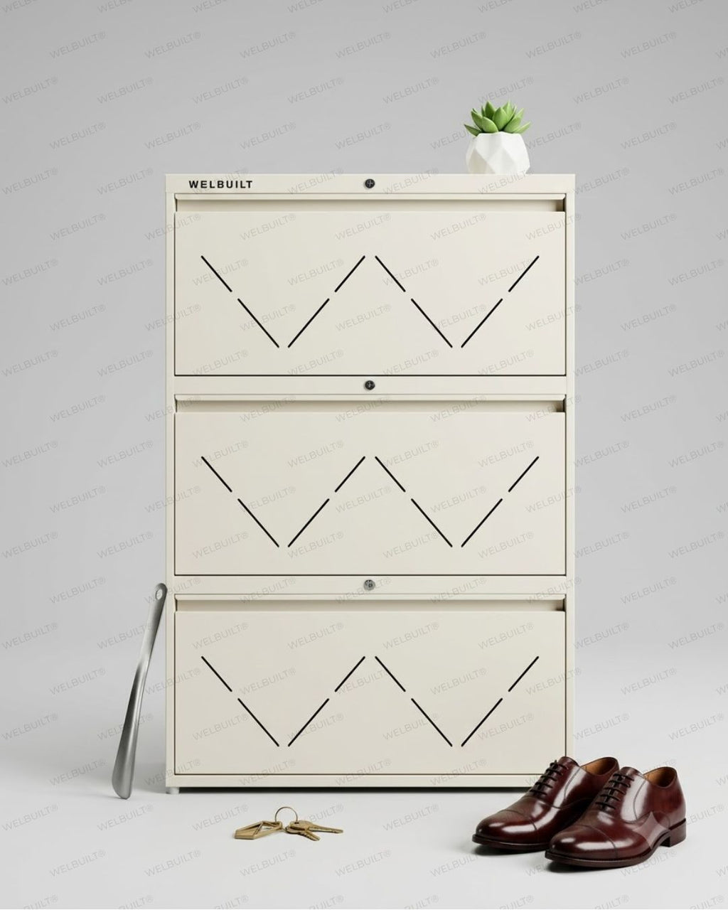 Welbuilt | 3-Door | 24 Pairs | Wall Mounted Metal Shoe Rack | White