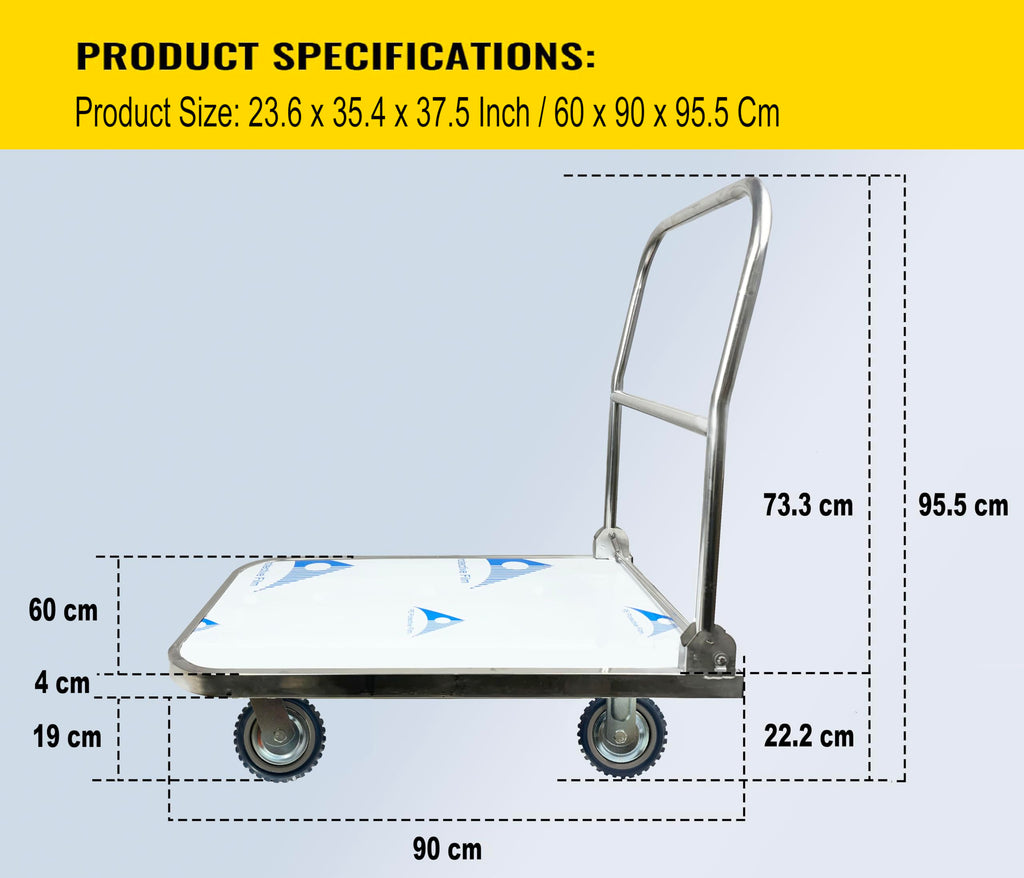 EverBest® Portable Platform Trolley for Lifting Heavy Weight, (500 Kg Capacity Stainless Steel)-Trollays-Welbuilt Products-Aman Overseas