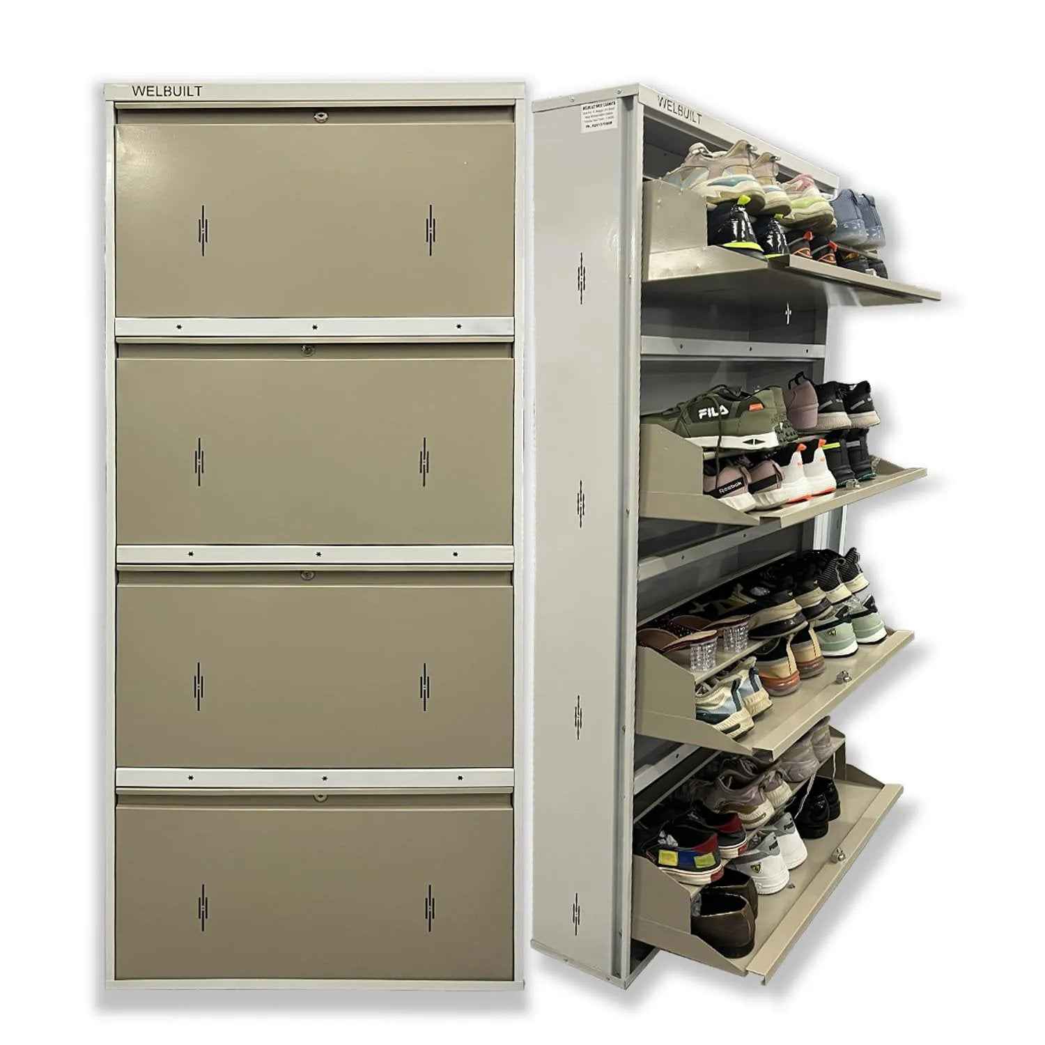 29" Wall Mounted Double Decker Metal Shoe Rack 4 Door | 24 Pairs Footwear | Shoe Chappal Stand Organizer with Lock