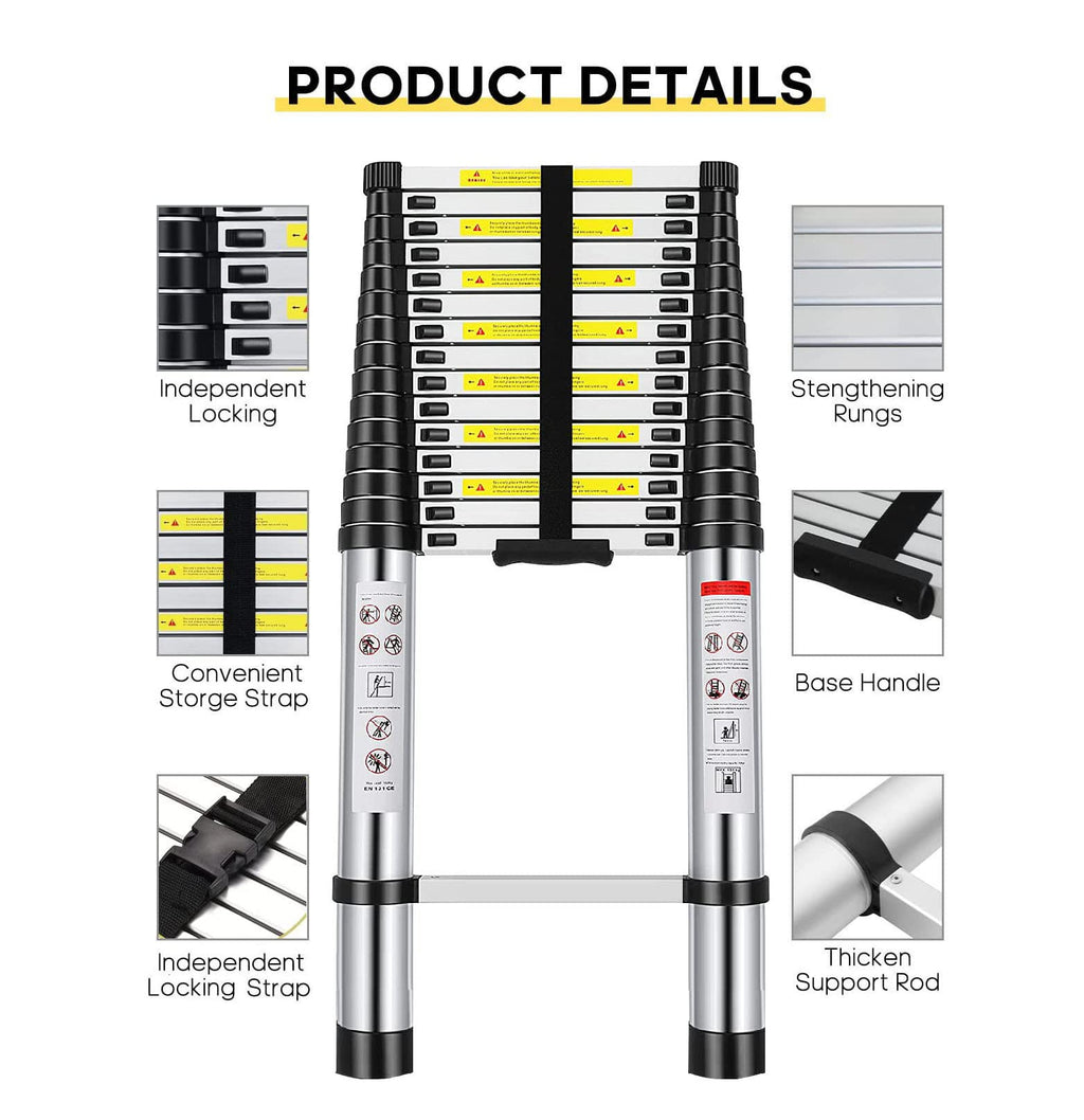 Welbuilt Portable & Compact Aluminium Telescopic Ladder | EN131 Certified Steps Foldable Multipurpose Step Ladder for Home & Outdoor use (26.5 Feet Aluminium)-Building Supplies-Welbuilt Products-Aman Overseas