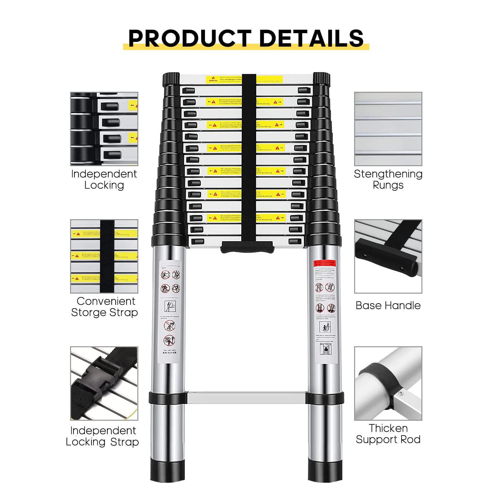 WelBuilt Portable Telescopic Aluminium Ladder, Multipurpose Step Ladder for Home & Outdoor use (6.2mtr/20.5ft. ( Normal )-Building Supplies-Welbuilt Products-Aman Overseas