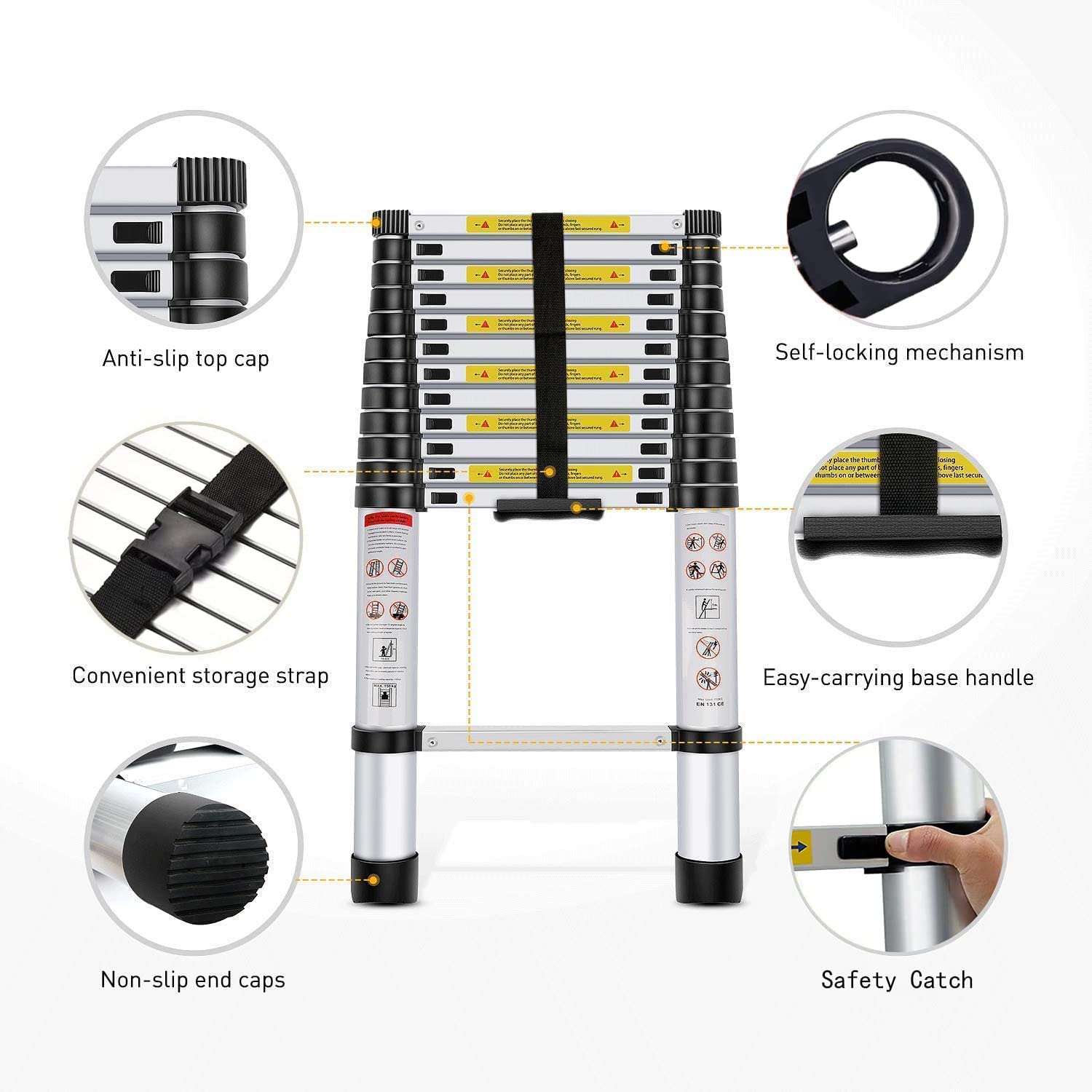 WelBuilt 5.4m (18 ft) Portable Telescopic Aluminium Ladder 15-Steps Foldable Multipurpose Step Ladder for Home & Outdoor use-Building Supplies-Welbuilt Products-Aman Overseas