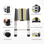 Welbuilt 4.4m (14.5 ft) Portable & Compact Stainless Steel Telescopic Ladder | 2-Year Warranty |EN131 Certified 14-Steps Foldable Multipurpose Step Ladder for Home & Outdoor use-Building Supplies-Welbuilt Products-Aman Overseas