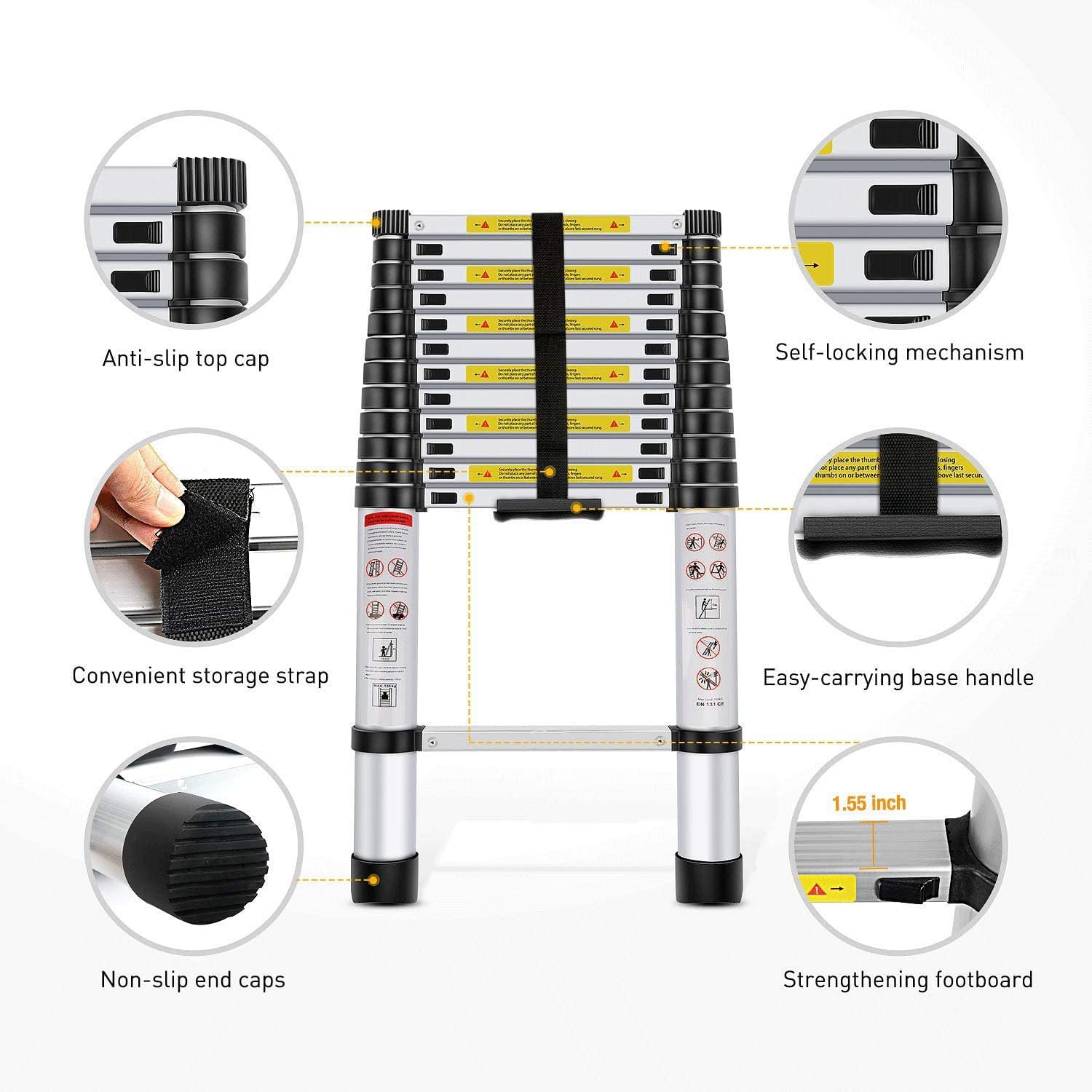 Welbuilt 4.4m (14.5 ft) Portable & Compact Stainless Steel Telescopic Ladder | 2-Year Warranty |EN131 Certified 14-Steps Foldable Multipurpose Step Ladder for Home & Outdoor use-Building Supplies-Welbuilt Products-Aman Overseas