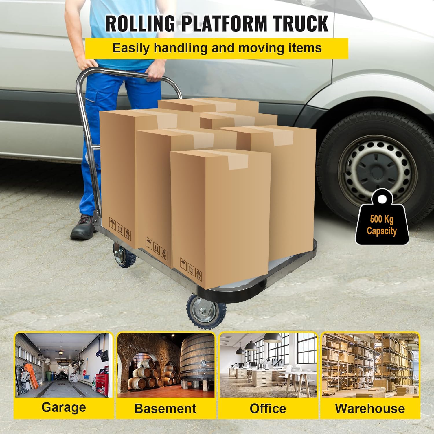 EverBest® Portable Platform Trolley for Lifting Heavy Weight, (500 Kg Capacity Stainless Steel)-Trollays-Welbuilt Products-Aman Overseas
