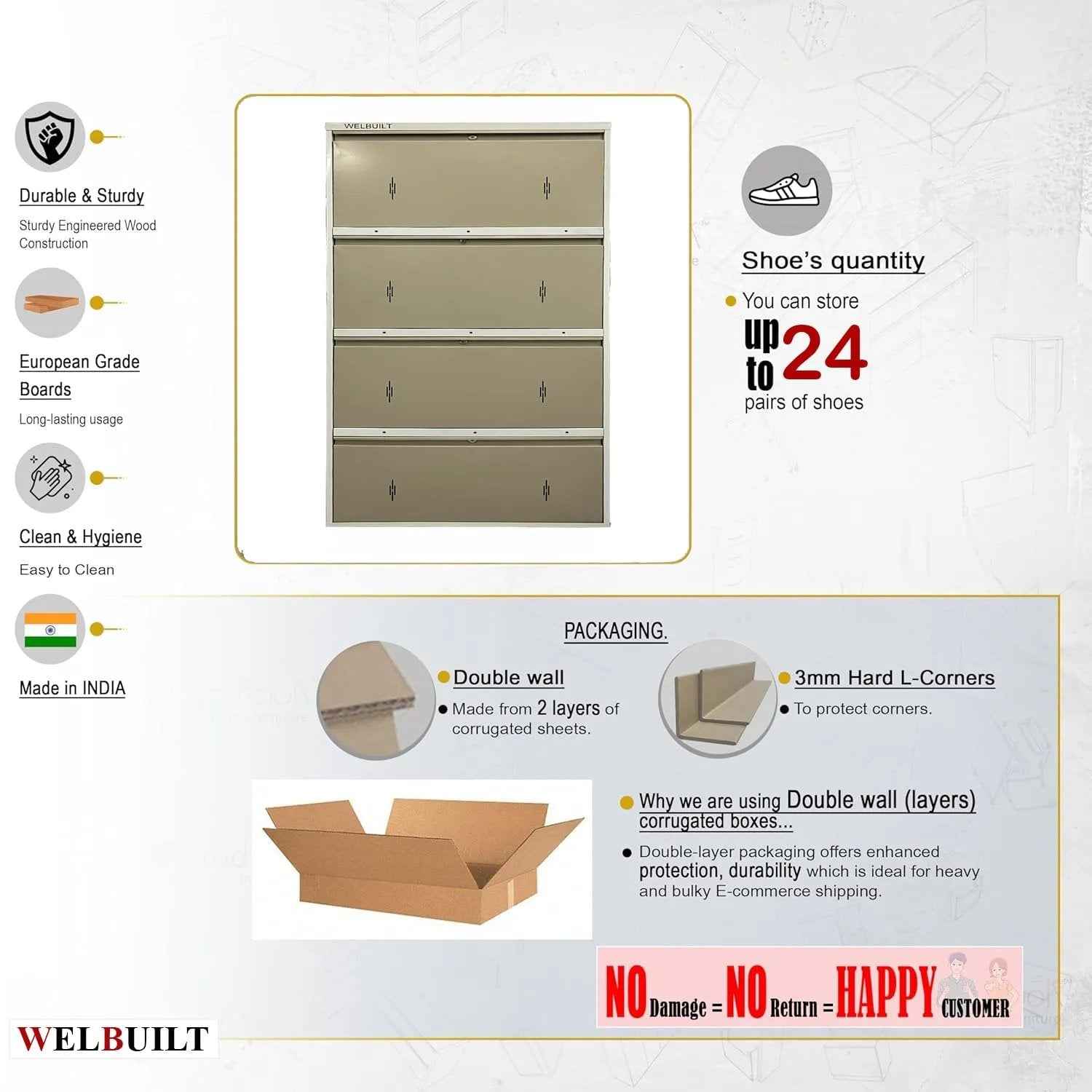 29" Wall Mounted Double Decker Metal Shoe Rack 4 Door | 24 Pairs Footwear | Shoe Chappal Stand Organizer with Lock