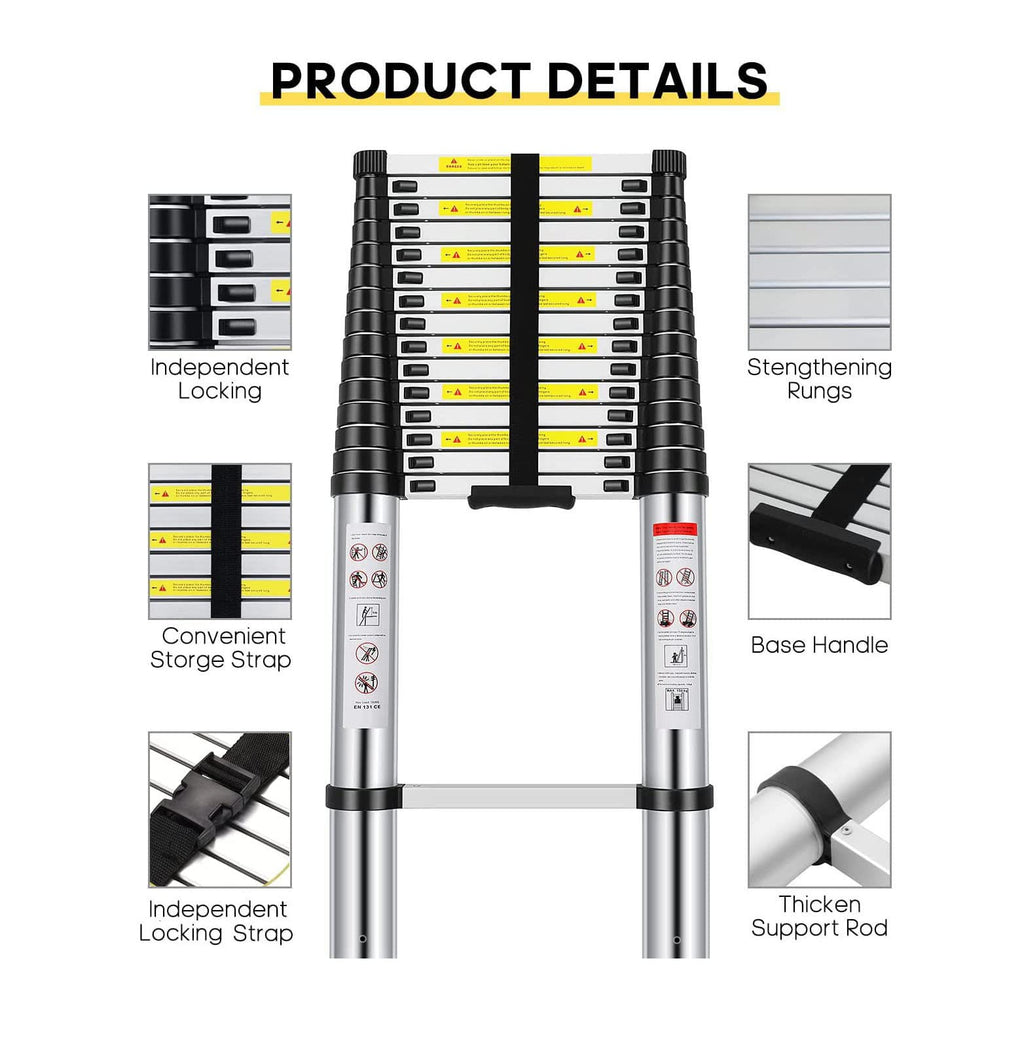 Welbuilt 7Meter (23 Feet) Telescopic Ladder with Support Bar | EN131 Certified Foldable Multipurpose 16 Step Ladder for Home & Outdoor use-Building Supplies-Welbuilt Products-Aman Overseas