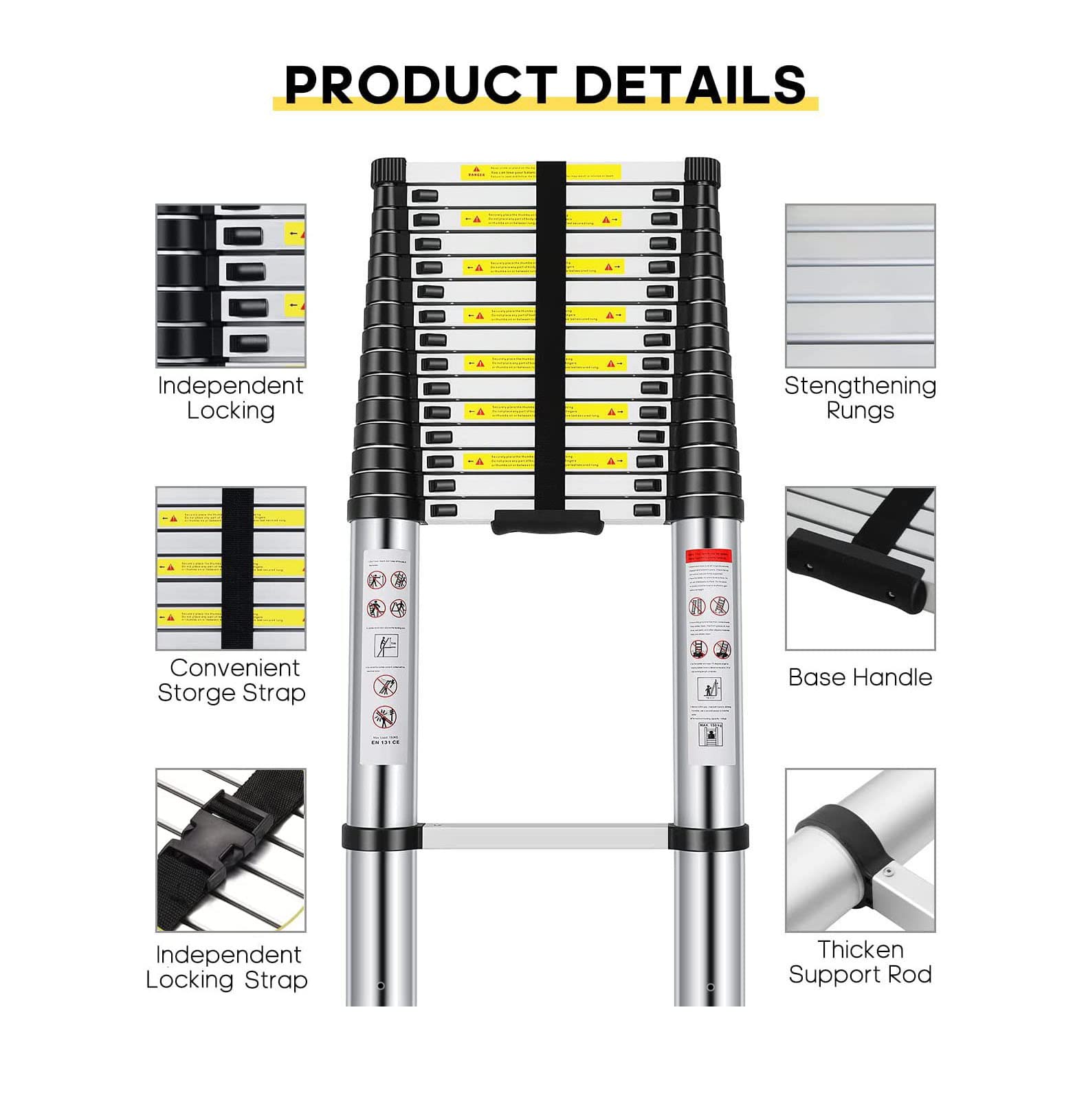 Welbuilt 7Meter (23 Feet) Telescopic Ladder with Support Bar | EN131 Certified Foldable Multipurpose 16 Step Ladder for Home & Outdoor use-Building Supplies-Welbuilt Products-Aman Overseas