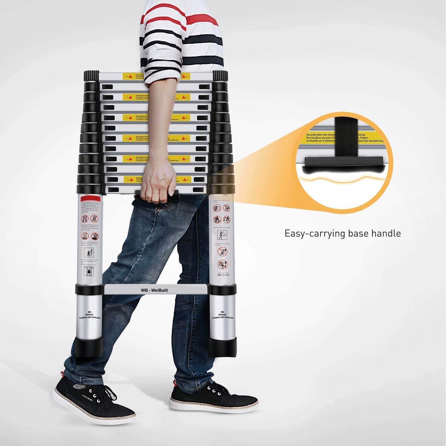 Welbuilt 7Meter (23 Feet) Telescopic Ladder with Support Bar | EN131 Certified Foldable Multipurpose 16 Step Ladder for Home & Outdoor use-Building Supplies-Welbuilt Products-Aman Overseas