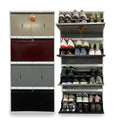 Metal Shoe Rack 24 Pairs Capacity | H-62'' W-26'' D-9.5'' |Wall Mounted Powder Coated 4 Door 8 Shelves Double Decker (Multicolor)