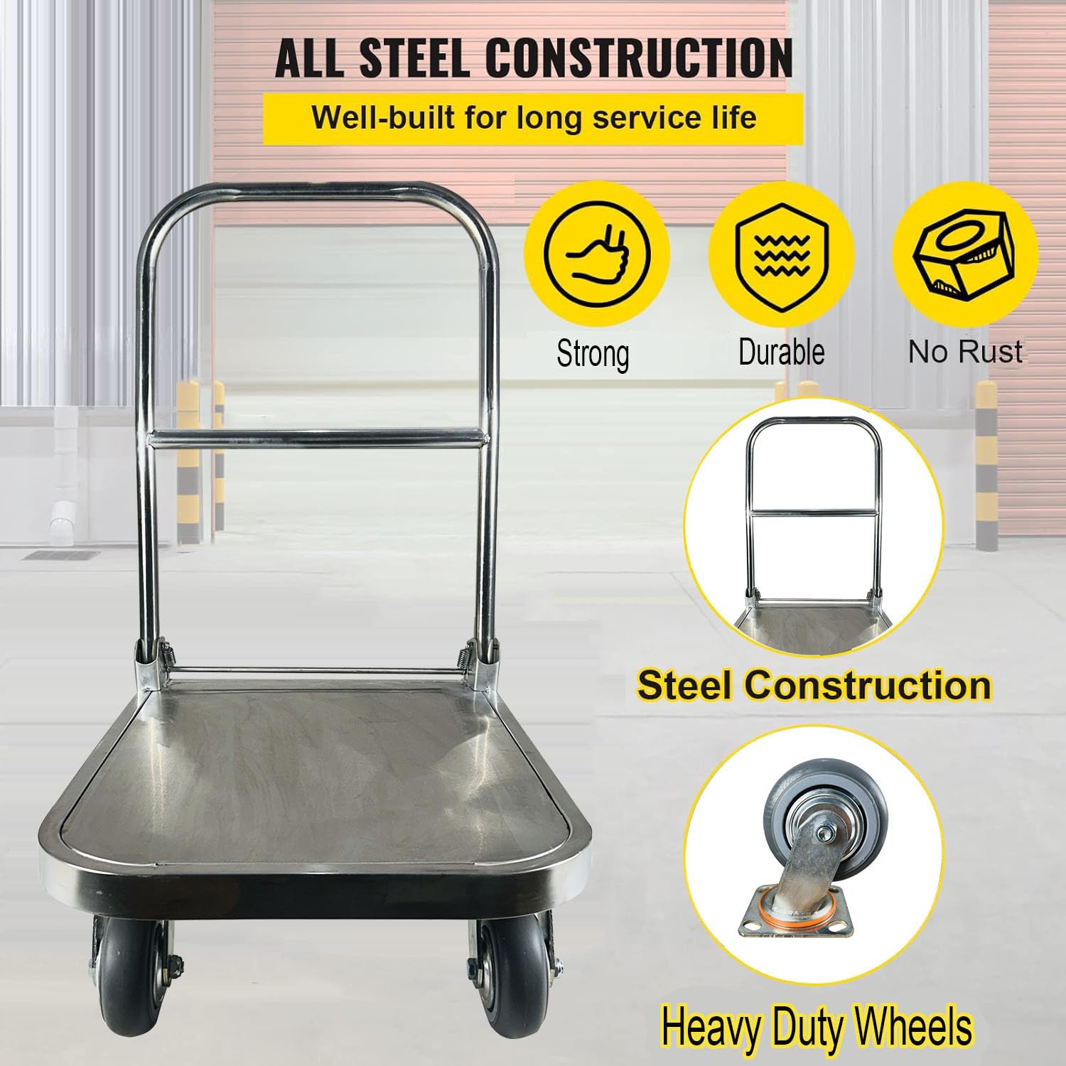 Welbuilt Foldable Metal Platform Trolley, Portable Steel Push Cart with 360 Degree Swivel Wheels, ( 300 Kg Capacity , Green )-Trollays-Welbuilt Products-Aman Overseas
