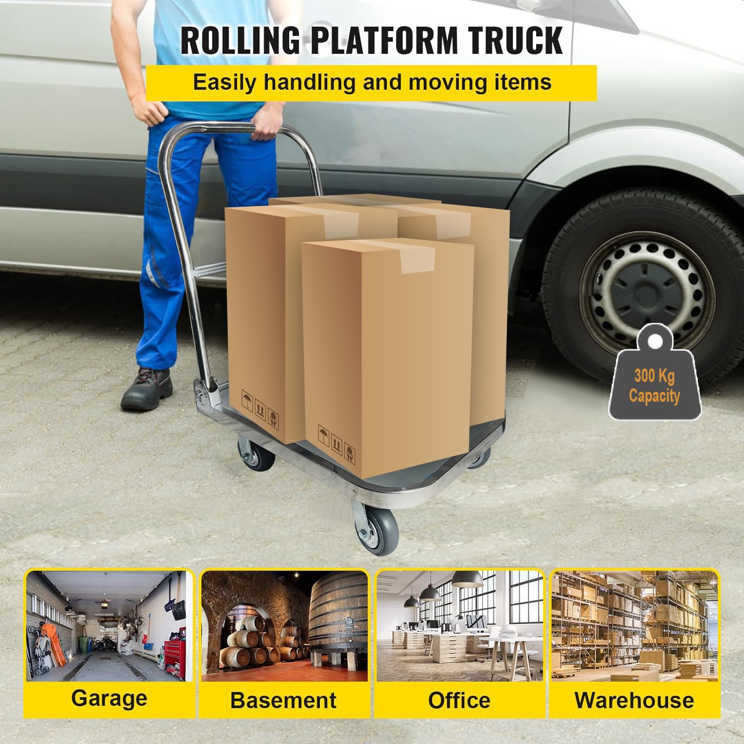 Welbuilt Foldable Metal Platform Trolley, Portable Steel Push Cart with 360 Degree Swivel Wheels, ( 300 Kg Capacity , Green )-Trollays-Welbuilt Products-Aman Overseas