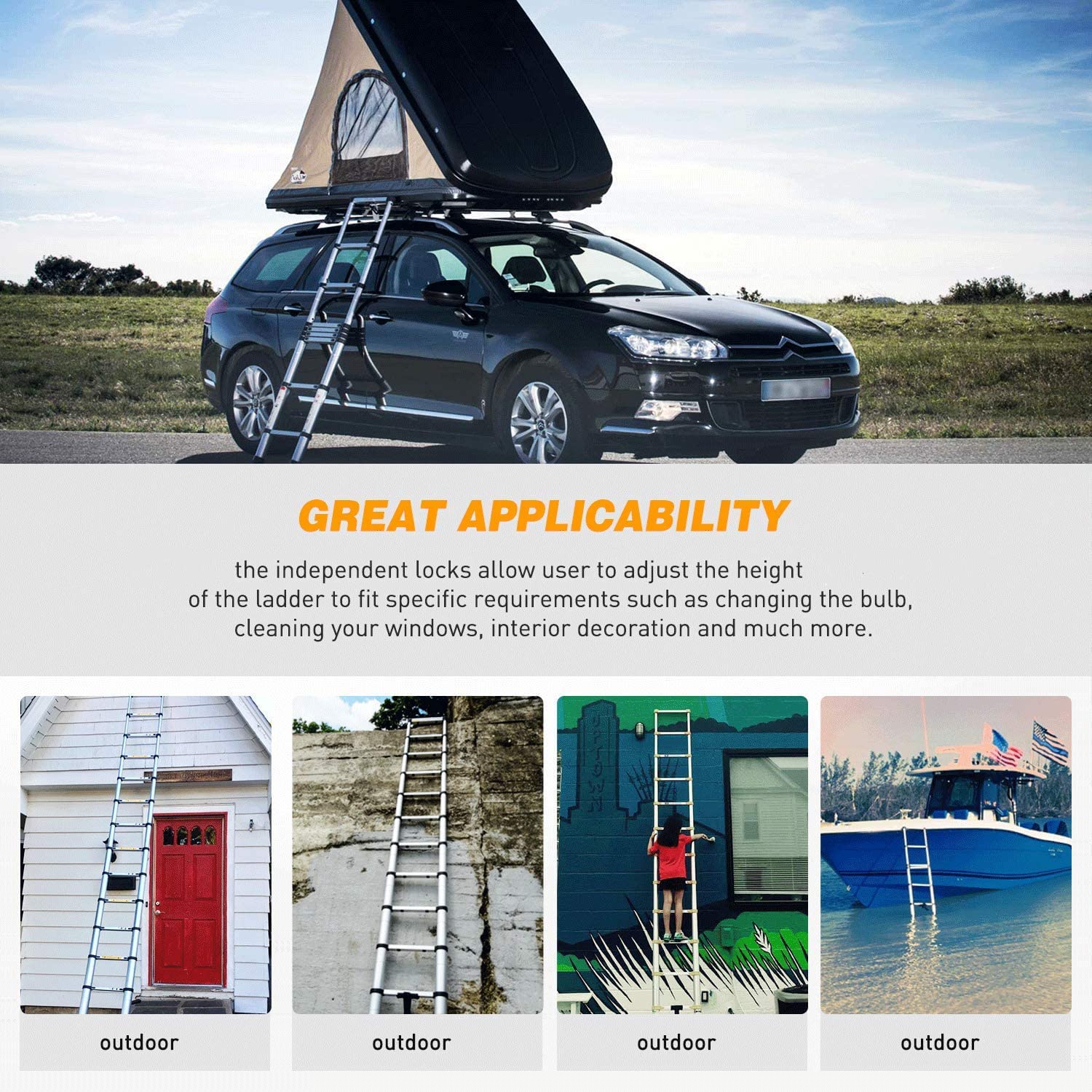Welbuilt 4.4m (14.5 ft) Portable & Compact Stainless Steel Telescopic Ladder | 2-Year Warranty |EN131 Certified 14-Steps Foldable Multipurpose Step Ladder for Home & Outdoor use-Building Supplies-Welbuilt Products-Aman Overseas
