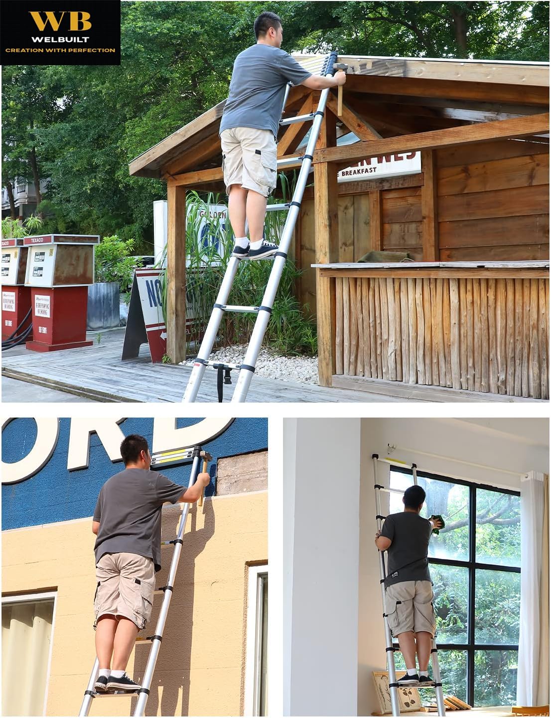 Welbuilt 7Meter (23 Feet) Telescopic Ladder with Support Bar | EN131 Certified Foldable Multipurpose 16 Step Ladder for Home & Outdoor use-Building Supplies-Welbuilt Products-Aman Overseas