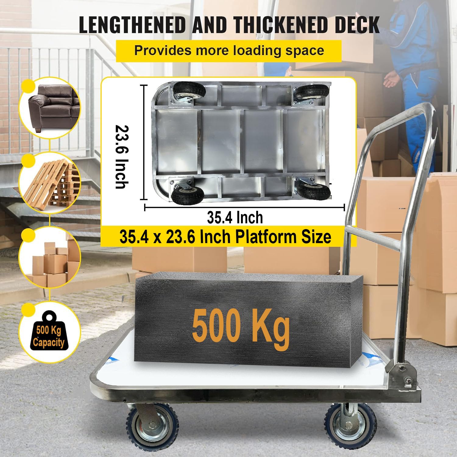 EverBest® Portable Platform Trolley for Lifting Heavy Weight, (500 Kg Capacity Stainless Steel)-Trollays-Welbuilt Products-Aman Overseas
