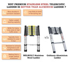 Welbuilt® Portable & Compact Steel Telescopic Ladder | 2-Year Warranty | EN131 Certified Foldable Multipurpose Step Ladder for Home & Outdoor use (14.5 Feet)-Building Supplies-Welbuilt Products-Aman Overseas