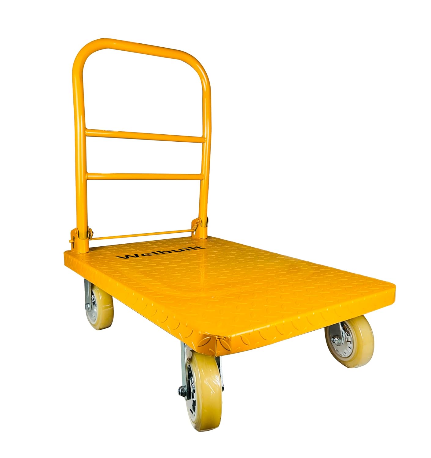 Welbuilt 1000 kg Capacity Heavy Duty Iron Platform Trolley with 360° Degree Swivel Wheels - Yellow