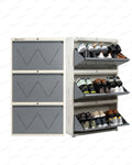 Welbuilt 3-Drawer Metal Shoe Storage Cabinet – Flip-Down Tilt Shoe Rack with Locking Doors, Space-Saving Entryway Organizer (18-24 Pairs) | White & Grey