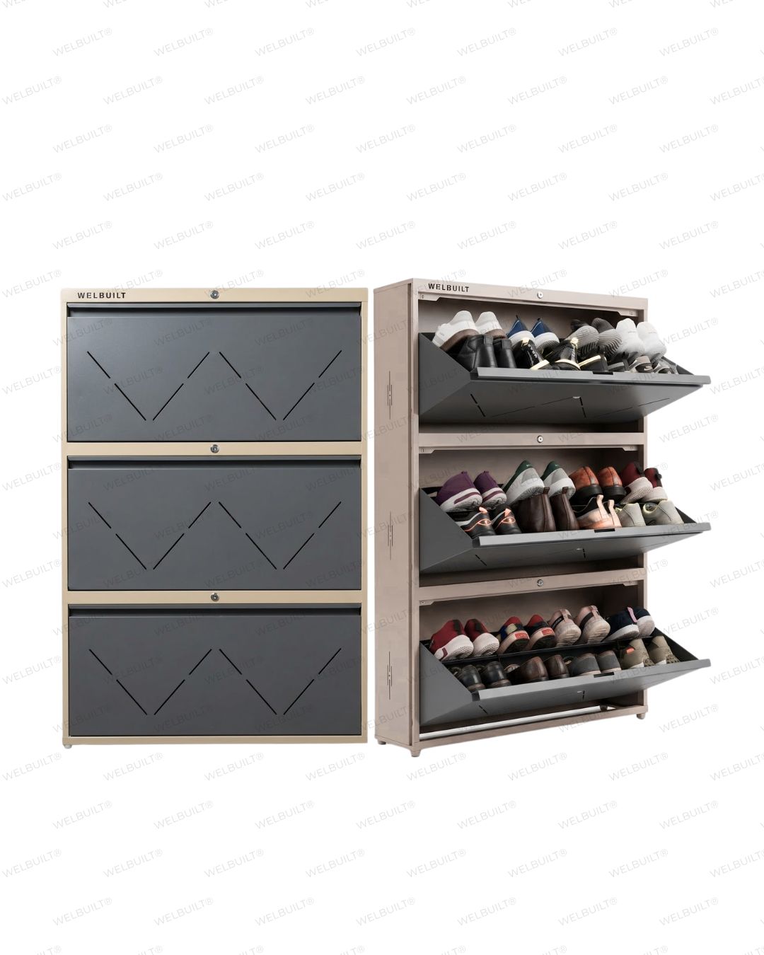 Welbuilt | 3-Door | 24 Pairs | Wall Mounted Metal Shoe Rack | Grey