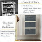 Metal Shoe Rack Cabinet | 3 Door, 6 Shelf | Holds Up to 18 Pairs | Powder Coated Steel | Front & Side Ventilation | Shoe Organizer with Lock – White & Grey