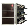 Metal Shoe Rack 18 Pairs Capacity | H-51'' W-26'' D-9.5'' |Wall Mounted Powder Coated 3 Door 6 Shelves Double Decker (Full Brown)