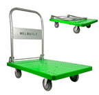 Welbuilt 300kg Foldable Plastic Platform Trolley | 360° Swivel Wheels | Material Handling Cart | Green