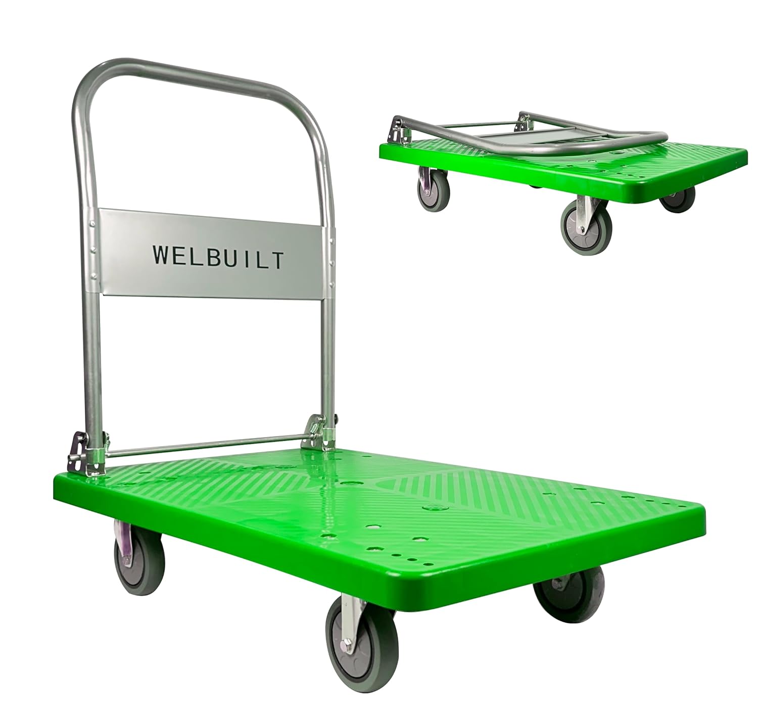 Welbuilt 300kg Capacity Plastic Foldable Platform Trolley for Heavy Weight/Material Handling Goods Trolley for Home, Office, Warehouse & Industries