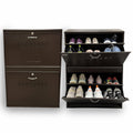 Metal Shoe Rack for Home | Capacity-12 Pairs, 2 Door 4 Shelf | H-34, W-26, D-9.5" (inches)| Shoe Cabinet for Home with Lock | Wall Mount - DIY | 100% Powder Coated | Brown