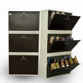 Metal Shoe Rack 18 Pairs Capacity | H-52'' W-26'' D-9.5'' |Wall Mounted Powder Coated 3 Door 6 Shelves Double Decker (White & Brown)