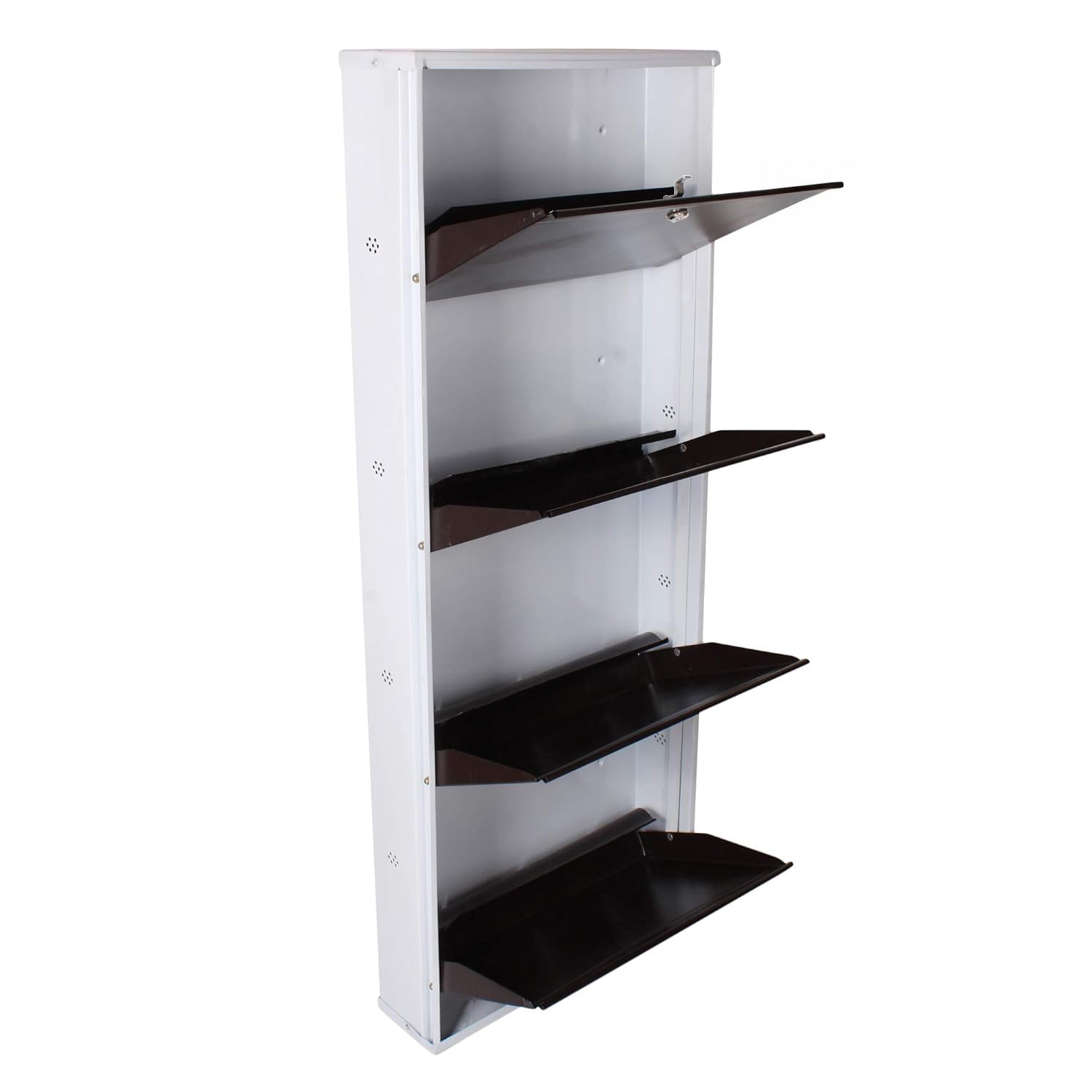 26" Wall Mounted Metal Shoe Rack 4 Door | 12 Pairs Footwear | Shoe Chappal Stand Organizer with Lock