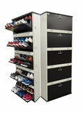 Metal Shoe Rack 30 Pairs Capacity | H-79'' W-26'' D-9.5'' |Wall Mounted Powder Coated 5 Door 10 Shelves Double Decker (White & Brown)