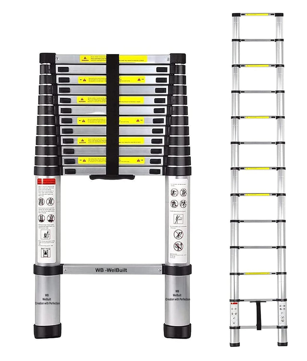 Welbuilt Telescopic Aluminium Ladder 14.5 feet | EN131 Certified Foldable Multipurpose Step Ladder for Home & Outdoor use-Ladders-Welbuilt Products-Aman Overseas