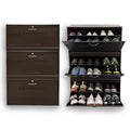 Metal Shoe Rack 18 Pairs Capacity | H-52'' W-26'' D-9.5'' |Wall Mounted Powder Coated 3 Door 6 Shelves Double Decker (Full Brown)
