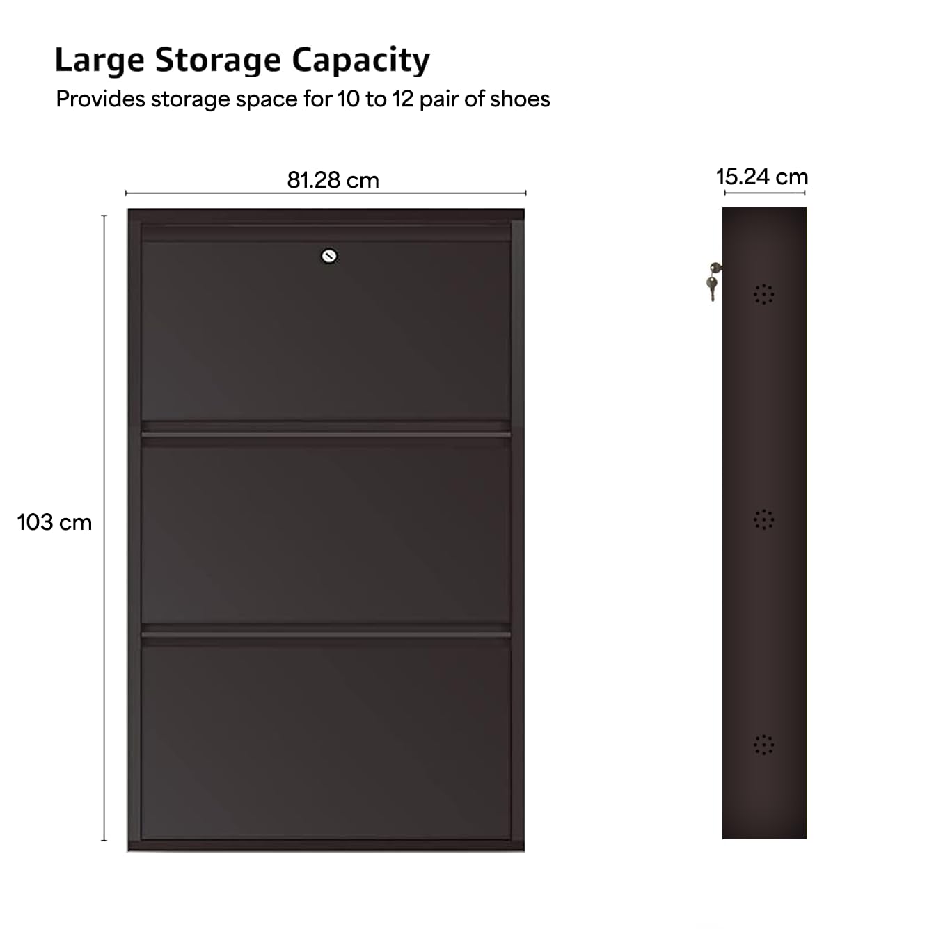 32" Wall Mounted Metal Shoe Rack 3 Door | 10-12 Pairs Footwear | Shoe Chappal Stand Organizer with Lock