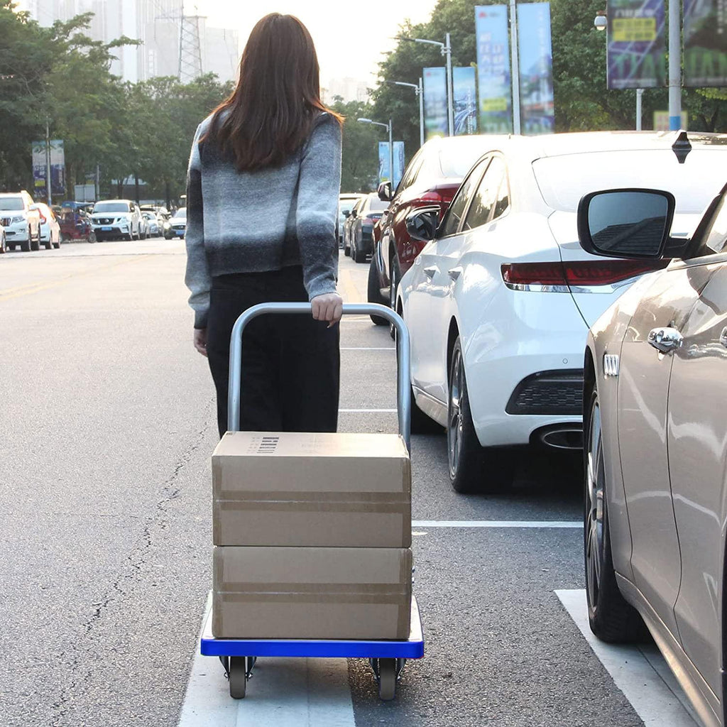 Welbuilt 300kg Foldable Plastic Platform Trolley | 360° Swivel Wheels | Material Handling Cart | Blue